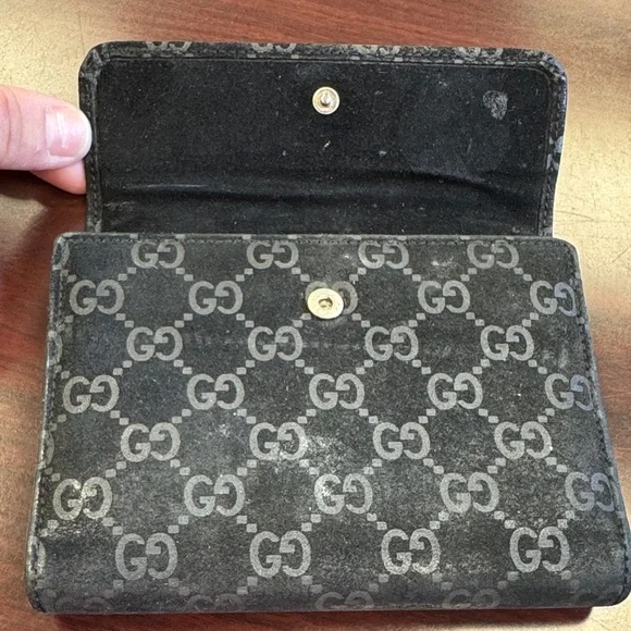 Gucci Monogram Black Suede agenda Wallet